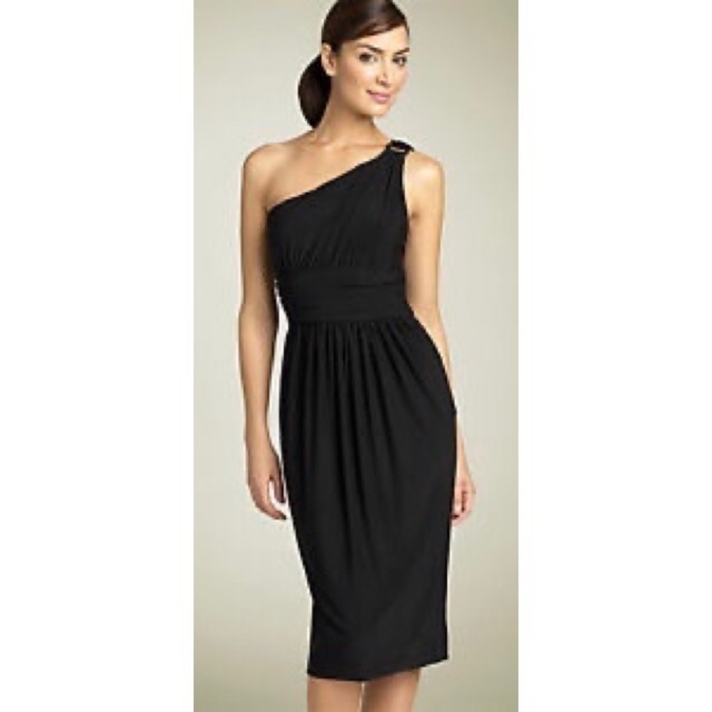 Maggy London OneShoulder Keyhole Ruched Midi Dress